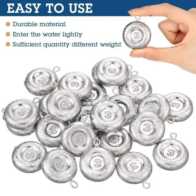 Alt view image 4 of 7 - 24 Pieces Fishing Disc Sinkers Weights Disc Sinker Fishing Sinkers Weights for Saltwater Catfishing Trolling Surf Tackle