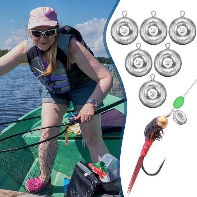 Alt view image 6 of 7 - 24 Pieces Fishing Disc Sinkers Weights Disc Sinker Fishing Sinkers Weights for Saltwater Catfishing Trolling Surf Tackle