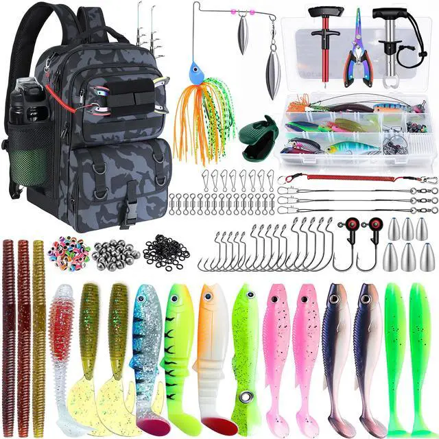 Main image of Fishing Backpack with Tackle Boxes,Fishing Sling Tackle Bag with Rod Holder Waterproof Fishing Bag with Fishing Gear, Fishing Gifts for Men Women Gear Combo Kit,Camouflage Black