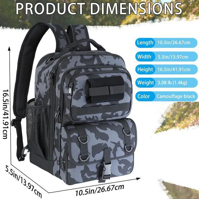 Alt view image 4 of 7 - Fishing Backpack with Tackle Boxes,Fishing Sling Tackle Bag with Rod Holder Waterproof Fishing Bag with Fishing Gear, Fishing Gifts for Men Women Gear Combo Kit,Camouflage Black