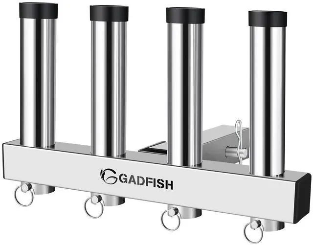 Main image of Stainless Steel Hitch Fishing Rod Holder, Hitch Mount Rod Holder, 4 Link Tube for 2" Hitch Receivers with Quick Release Pin,Truck Adjustment Fishing Rod Rack, Fishing Pole Holder