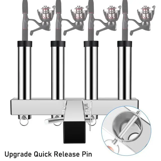 Alt view image 2 of 7 - Stainless Steel Hitch Fishing Rod Holder, Hitch Mount Rod Holder, 4 Link Tube for 2" Hitch Receivers with Quick Release Pin,Truck Adjustment Fishing Rod Rack, Fishing Pole Holder