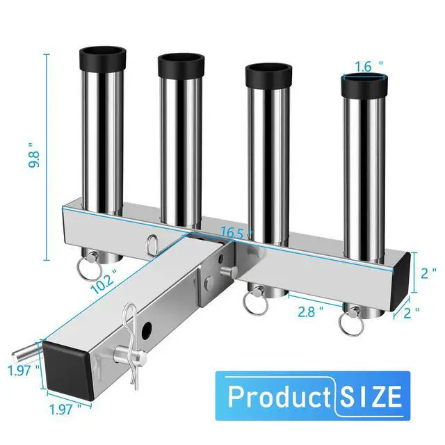 Alt view image 3 of 7 - Stainless Steel Hitch Fishing Rod Holder, Hitch Mount Rod Holder, 4 Link Tube for 2" Hitch Receivers with Quick Release Pin,Truck Adjustment Fishing Rod Rack, Fishing Pole Holder
