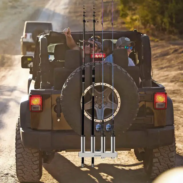 Alt view image 7 of 7 - Stainless Steel Hitch Fishing Rod Holder, Hitch Mount Rod Holder, 4 Link Tube for 2" Hitch Receivers with Quick Release Pin,Truck Adjustment Fishing Rod Rack, Fishing Pole Holder
