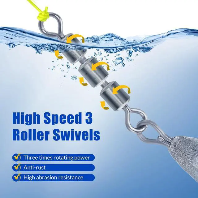 Alt view image 2 of 6 - Fishing Spin SinkerCrescent Sinker with 3 Roller Swivels Fishing Sinker Drop Shot Weights Fishing Weights Kit Inline Trolling Sinkers,Torpedo Sinkers Saltwater Freshwater,1/2-6OZ, sliver