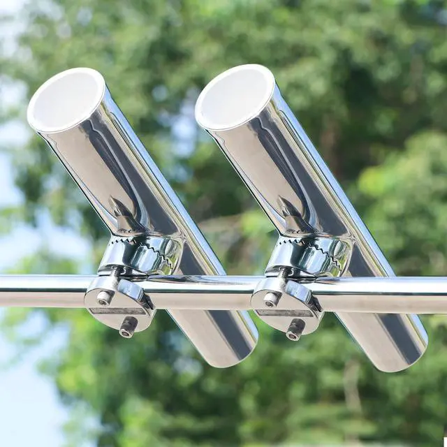 Main image of 2PCS Tournament Style Boat Fishing Rod Holders, 316 Stainless Steel Clamp on 7/8" to 1" Rail, 360 Adjustable Fishing Rod Holder