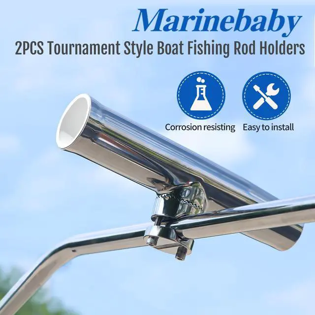Alt view image 3 of 7 - 2PCS Tournament Style Boat Fishing Rod Holders, 316 Stainless Steel Clamp on 7/8" to 1" Rail, 360 Adjustable Fishing Rod Holder