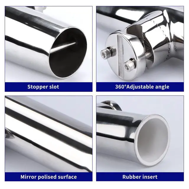 Alt view image 4 of 7 - 2PCS Tournament Style Boat Fishing Rod Holders, 316 Stainless Steel Clamp on 7/8" to 1" Rail, 360 Adjustable Fishing Rod Holder