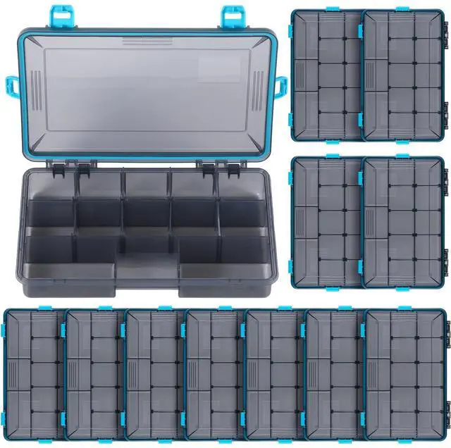 Main image of 12 Pack Fishing Tackle Boxes Waterproof 3600 and 3700 Tackle Trays with Removable Dividers Plastic Storage Organizer Bait Vault Camouflage Box for Freshwater Saltwater (Blue,3600)