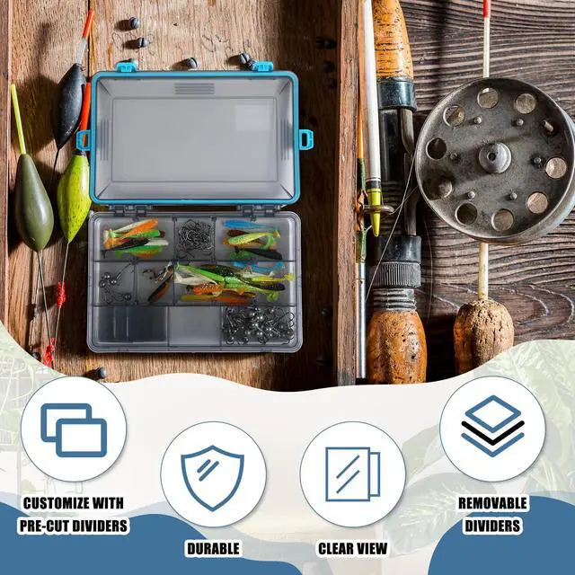 Alt view image 4 of 6 - 12 Pack Fishing Tackle Boxes Waterproof 3600 and 3700 Tackle Trays with Removable Dividers Plastic Storage Organizer Bait Vault Camouflage Box for Freshwater Saltwater (Blue,3600)