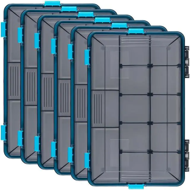 Main image of 6 Pack Fishing Tackle Boxes Waterproof 3600 and 3700 Tackle Trays with Removable Dividers Plastic Storage Organizer Bait Vault Camouflage Box for Freshwater Saltwater (Blue,3600)