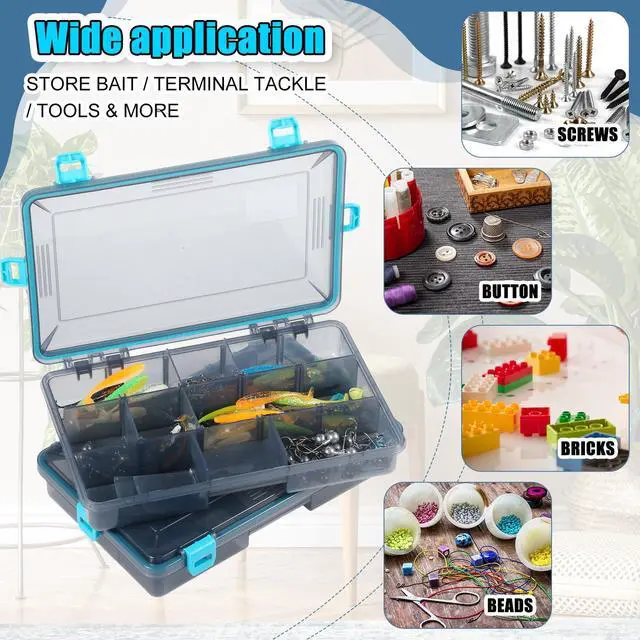 Alt view image 6 of 6 - 12 Pack Fishing Tackle Boxes Waterproof 3600 and 3700 Tackle Trays with Removable Dividers Plastic Storage Organizer Bait Vault Camouflage Box for Freshwater Saltwater (Blue,3600)