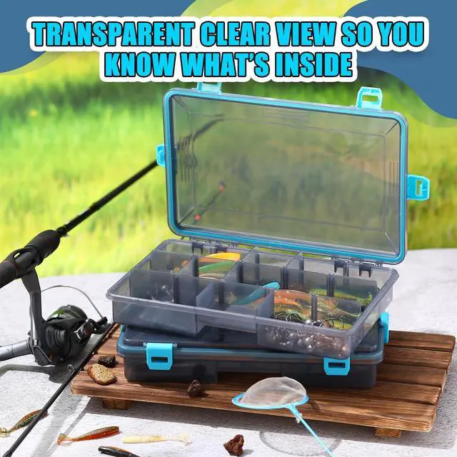 Alt view image 5 of 6 - 6 Pack Fishing Tackle Boxes Waterproof 3600 and 3700 Tackle Trays with Removable Dividers Plastic Storage Organizer Bait Vault Camouflage Box for Freshwater Saltwater (Blue,3600)
