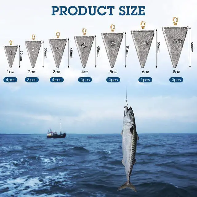 Alt view image 2 of 6 - 18 Pieces Pyramid Sinkers Fishing Weights Triangle Fishing Sinkers Rig Pyramid Sinker for Ocean Saltwater Surf Bass Casting Gear Tackle