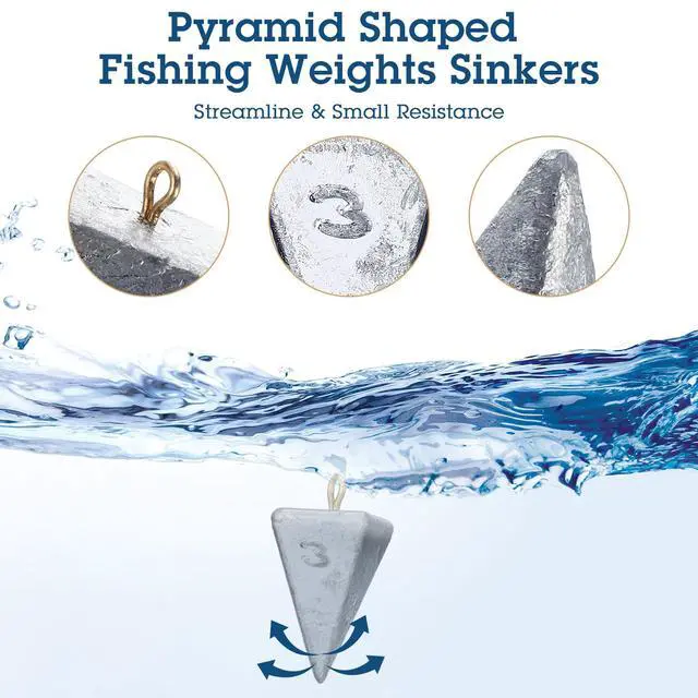 Alt view image 3 of 6 - 18 Pieces Pyramid Sinkers Fishing Weights Triangle Fishing Sinkers Rig Pyramid Sinker for Ocean Saltwater Surf Bass Casting Gear Tackle