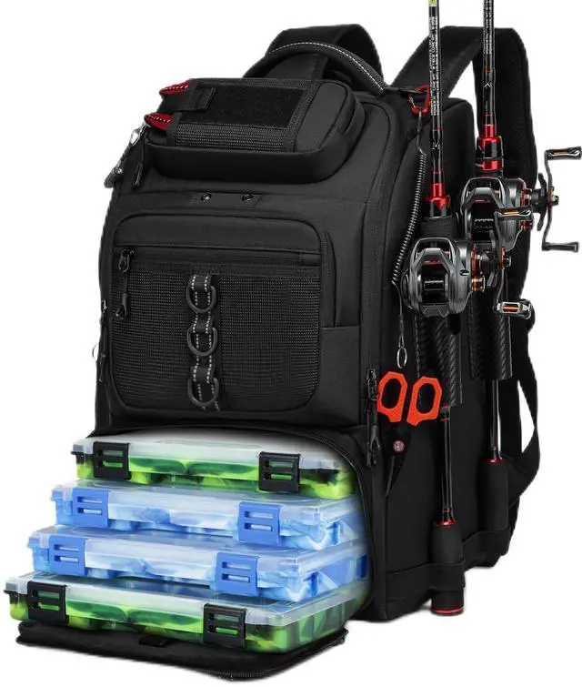 Main image of Fishing Tackle Backpack,40L Tackle Bag with 2 Rod Holders,Water-Resistant Large Storage Fishing Gear and Equipment(Black)