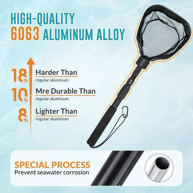 Alt view image 4 of 7 - Floating Bait Net Aluminum Livewell Net, 8" Hoop, 15"21" Handle, Soft Mesh, EVA Grip, Belt Hook & Anti-Drop, for Minnows, Sardines, Herring Telescopic & Collapsible Baitfish Net