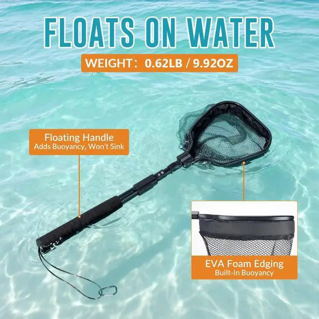 Alt view image 3 of 7 - Floating Bait Net Aluminum Livewell Net, 8" Hoop, 15"21" Handle, Soft Mesh, EVA Grip, Belt Hook & Anti-Drop, for Minnows, Sardines, Herring Telescopic & Collapsible Baitfish Net