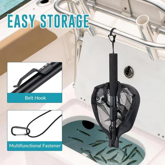 Alt view image 6 of 7 - Floating Bait Net Aluminum Livewell Net, 8" Hoop, 15"21" Handle, Soft Mesh, EVA Grip, Belt Hook & Anti-Drop, for Minnows, Sardines, Herring Telescopic & Collapsible Baitfish Net