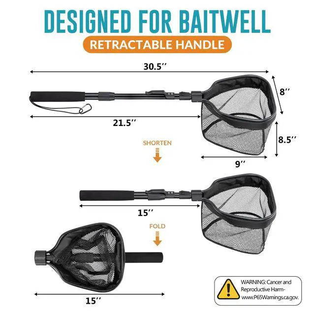 Alt view image 7 of 7 - Floating Bait Net Aluminum Livewell Net, 8" Hoop, 15"21" Handle, Soft Mesh, EVA Grip, Belt Hook & Anti-Drop, for Minnows, Sardines, Herring Telescopic & Collapsible Baitfish Net