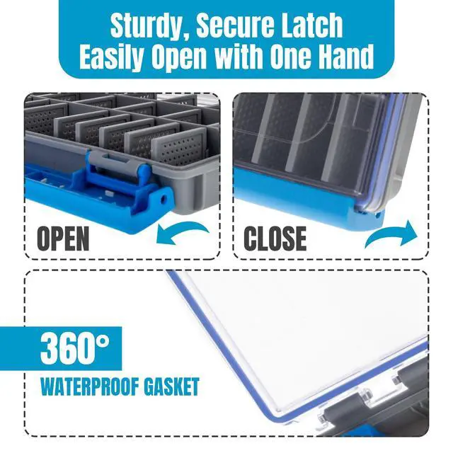 Alt view image 5 of 7 - Ultra Elite Tackle Trays, Water Resistant Fishing Tackle Box Organizer with Removable Dividers, Sealed Rubber Gasket and One Hand Latch - 3700 (2-Pack)