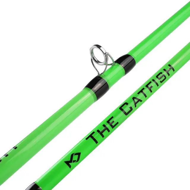 Alt view image 2 of 5 - 8' Glow Catfish Rod, Medium Heavy 2-Piece, 10-65 lb | S-glass carbon blank, glow-in-dark finish, EVA grip and stainless guides for night catfishing with 10-65 lb line