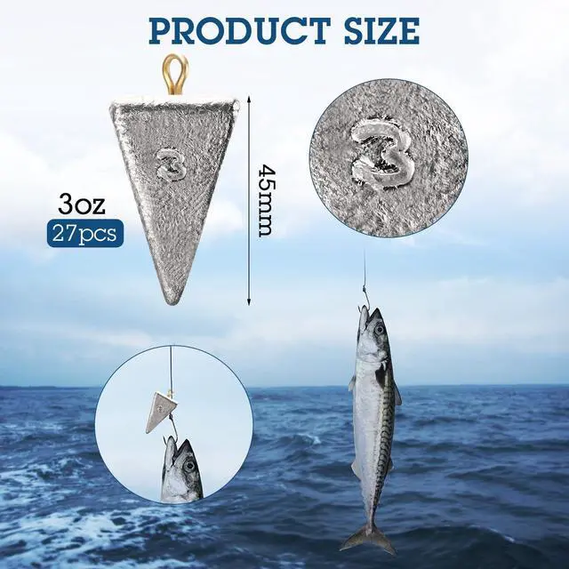 Alt view image 2 of 7 - 27 Pieces Pyramid Fishing Weights Sinkers Triangle Rig Pyramid Sinkers for Ocean Saltwater Surf Bass Catfish Fishing Weights Casting Gear Tackle Essential