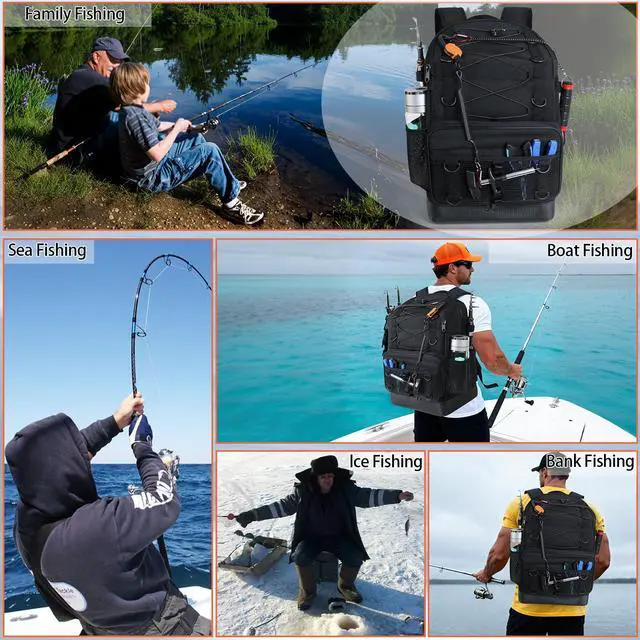 Alt view image 7 of 7 - Fishing Backpack with 4 Tackle Boxes, Heavy Duty Fishing Bag with Waterproof Bottom, Tackle Backpack Gifts for Man Woman-Pure Black