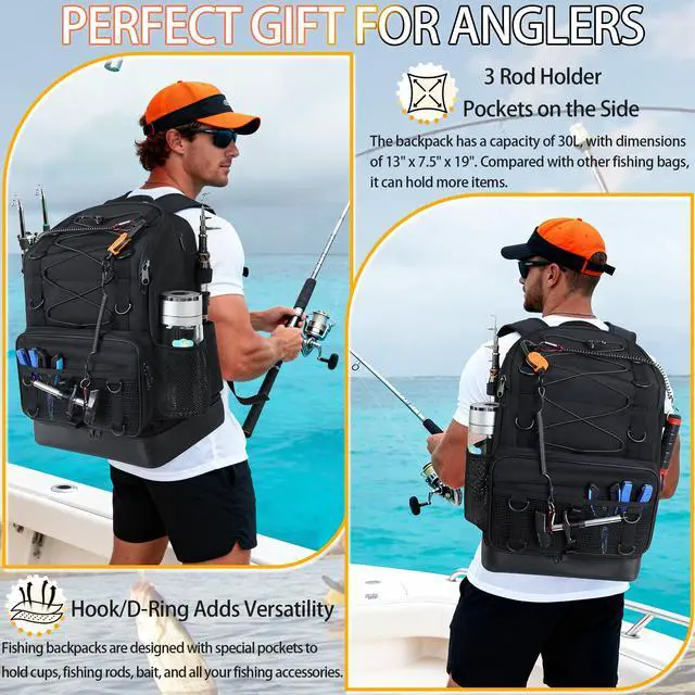 Alt view image 6 of 7 - Fishing Backpack with 4 Tackle Boxes, Heavy Duty Fishing Bag with Waterproof Bottom, Tackle Backpack Gifts for Man Woman-Pure Black