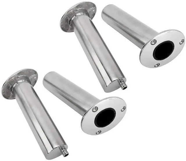 Main image of 4-Pack Heavy Duty Stainless Steel 316 Deluxe Rod Holders with Drain, Flush Mount Fishing Rod Pole Holders, 30 Degree /15 Degree/90 Degree