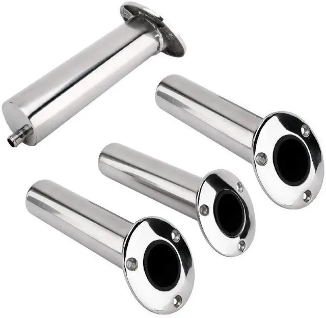 Main image of 4-Pack Heavy Duty Stainless Steel 316 Deluxe Rod Holders with Drain, Flush Mount Fishing Rod Pole Holders, 30 Degree /15 Degree/90 Degree