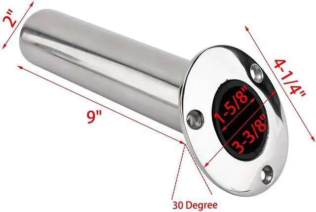 Alt view image 3 of 7 - 4-Pack Heavy Duty Stainless Steel 316 Deluxe Rod Holders with Drain, Flush Mount Fishing Rod Pole Holders, 30 Degree /15 Degree/90 Degree