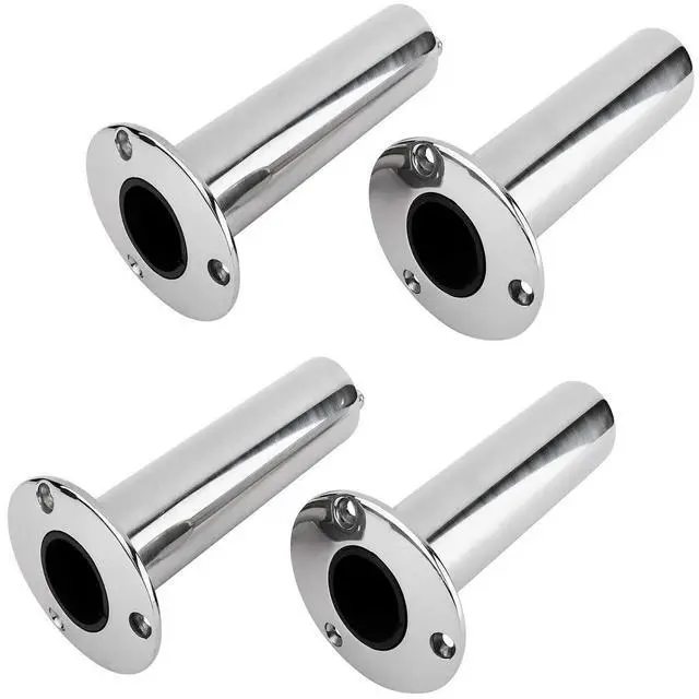 Main image of 4-Pack Heavy Duty Stainless Steel 316 Deluxe Rod Holders with Drain, Flush Mount Fishing Rod Pole Holders, 30 Degree /15 Degree/90 Degree