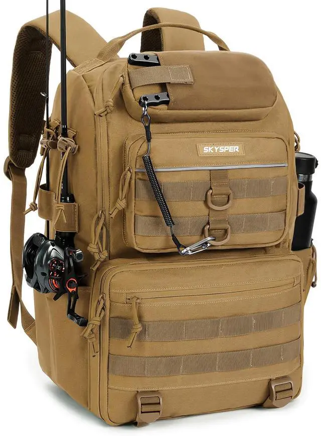 Main image of Tackle Backpack Fishing Bags with Rod Holder, 40L Water-Resistant Tackle Box Storage Bag for Fishing Gear Lures(Khaki)