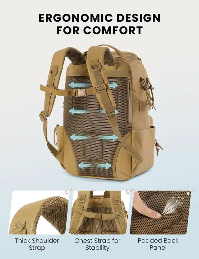 Alt view image 5 of 7 - Tackle Backpack Fishing Bags with Rod Holder, 40L Water-Resistant Tackle Box Storage Bag for Fishing Gear Lures(Khaki)