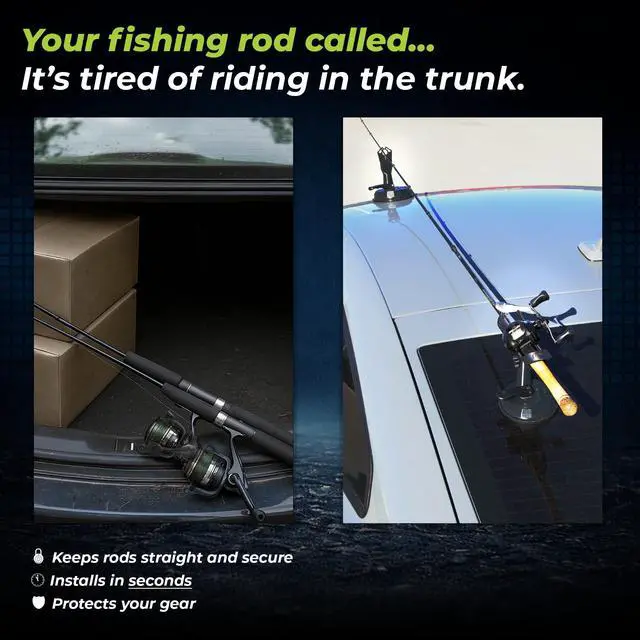 Alt view image 6 of 7 - SnapMount S - Suction Cup Fishing Rod Holder for Car - Roof Rack Mount for SUV, Cars & Trucks - Fishing Pole & Fly Rod Holder for Car