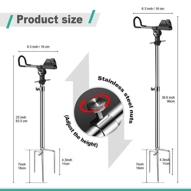 Alt view image 2 of 7 - 2/4 Pack Fishing Rod Holders, 360 Degree Adjustable Fishing Rod Holders for Bank Fising, Height Adjustable 25-36.6 Inch Multifunctional Stainless Steel Beach Fishing Rod Holder Fishing Gifts for Men