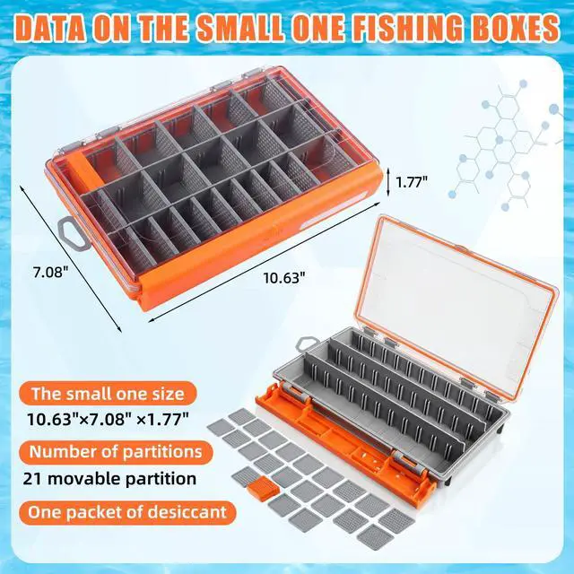 Alt view image 2 of 6 - 6 Pack 3600 Fishing Tackle Boxes Waterproof, High-vis Orange Lure Organizer Trays with Removable Dividers, Airtight Bait Storage Case for Bass Fishing Backpacks & Kayak Gear Accessories