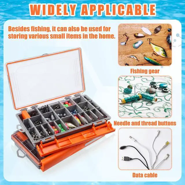 Alt view image 5 of 6 - 6 Pack 3600 Fishing Tackle Boxes Waterproof, High-vis Orange Lure Organizer Trays with Removable Dividers, Airtight Bait Storage Case for Bass Fishing Backpacks & Kayak Gear Accessories