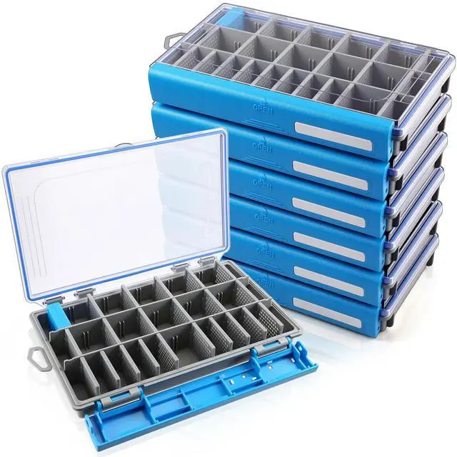 Main image of 6 Pack 3600 Fishing Tackle Boxes Waterproof, High-vis Blue Lure Organizer Trays with Removable Dividers, Airtight Bait Storage Case for Bass Fishing Backpacks & Kayak Gear Accessories
