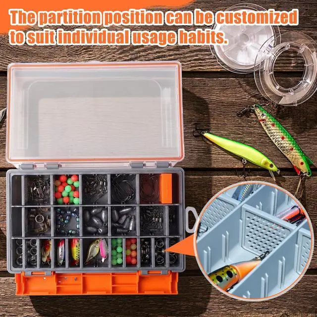 Alt view image 6 of 6 - 6 Pack 3600 Fishing Tackle Boxes Waterproof, High-vis Orange Lure Organizer Trays with Removable Dividers, Airtight Bait Storage Case for Bass Fishing Backpacks & Kayak Gear Accessories