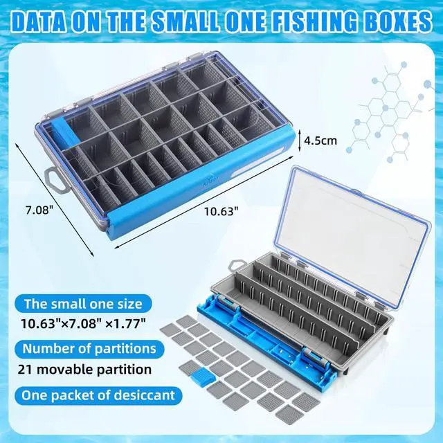 Alt view image 2 of 6 - 6 Pack 3600 Fishing Tackle Boxes Waterproof, High-vis Blue Lure Organizer Trays with Removable Dividers, Airtight Bait Storage Case for Bass Fishing Backpacks & Kayak Gear Accessories