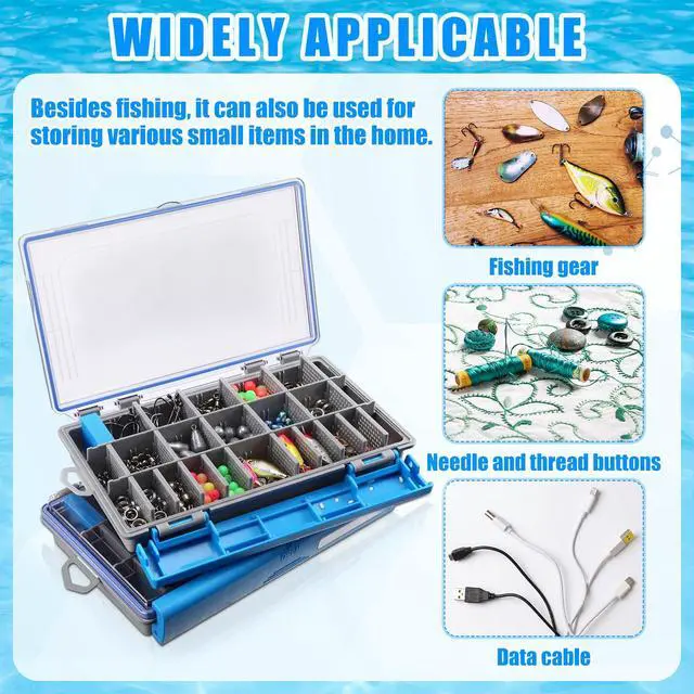 Alt view image 5 of 6 - 6 Pack 3600 Fishing Tackle Boxes Waterproof, High-vis Blue Lure Organizer Trays with Removable Dividers, Airtight Bait Storage Case for Bass Fishing Backpacks & Kayak Gear Accessories
