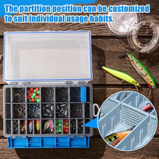 Alt view image 6 of 6 - 6 Pack 3600 Fishing Tackle Boxes Waterproof, High-vis Blue Lure Organizer Trays with Removable Dividers, Airtight Bait Storage Case for Bass Fishing Backpacks & Kayak Gear Accessories