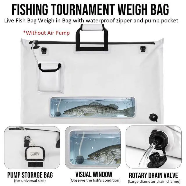 Alt view image 2 of 7 - Fish Tournament Weigh in Bag for Bass Fishing with Leakproof Zipper | Heavy Duty Live Fish Bags for Caught Fish with Waterproof Zipper and Mesh Liner,Puncture Resistant