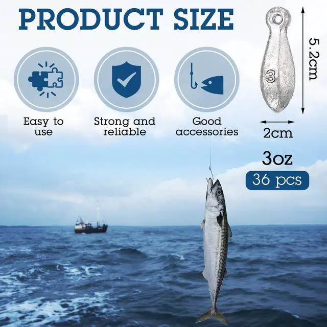 Alt view image 2 of 7 - 36 Pcs Bank Sinkers Fishing Weights Sinkers Weights for Surf Ocean Saltwater Freshwater Surf Bass Catfishing Fishing Casting Gear Tackle