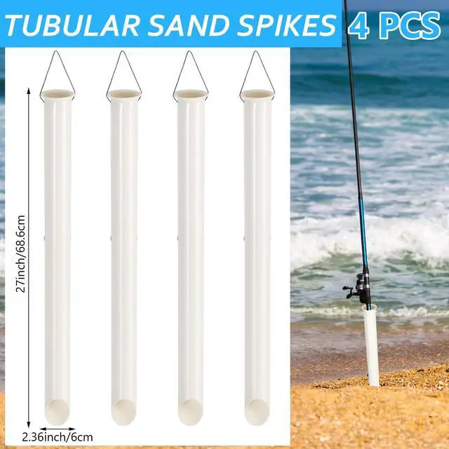 Alt view image 3 of 7 - 4 Pack 27in Sand Spike PVC Tubular Sand Spike Fishing Rod Holder for Surf Fishing for Beaches, Rivers and Sandy Beaches