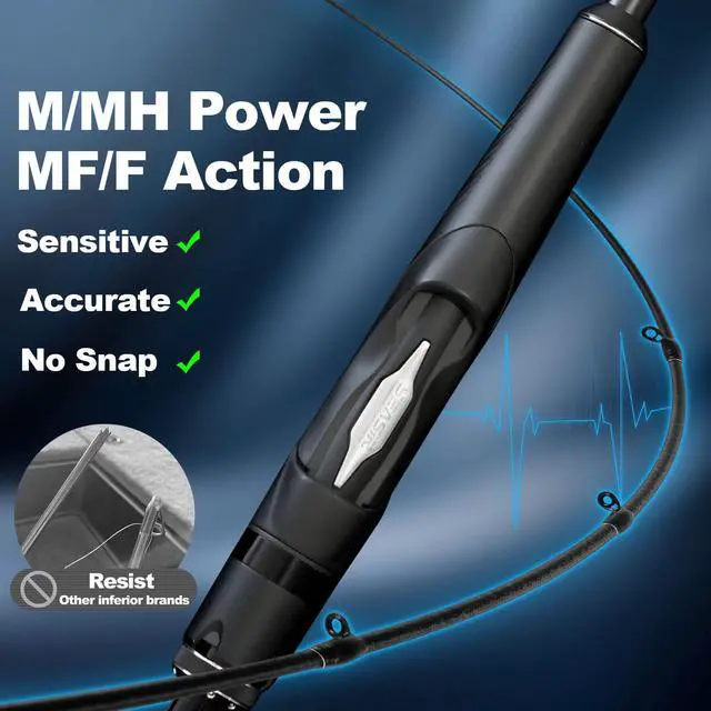 Alt view image 7 of 7 - Overcast Saltwater Fishing Rod, 2 Piece M/MH, Carbon Fiber | Freshwater Spinning Rod 6'6/7'6/8'/8'6, 36T Carbon Fiber, Fuji O, Bass Catfish Trout Rod