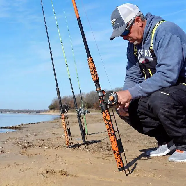 Alt view image 5 of 6 - 2 Set Blaze Bank Fishing Rod Holders Heavy Duty Steel Rod Stands for Shore Fishing