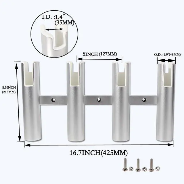Alt view image 2 of 6 - 2PCS 4-Tube Aluminum Fishing Rod Holder for Boat, Wall-Mounted Fishing Pole Roof Rod Rack, Surf Fishing Rod Holder for Truck, Boats & Yacht